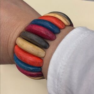 Multicolor Wooden Stretch Bracelet - Women's Fashion Jewelry